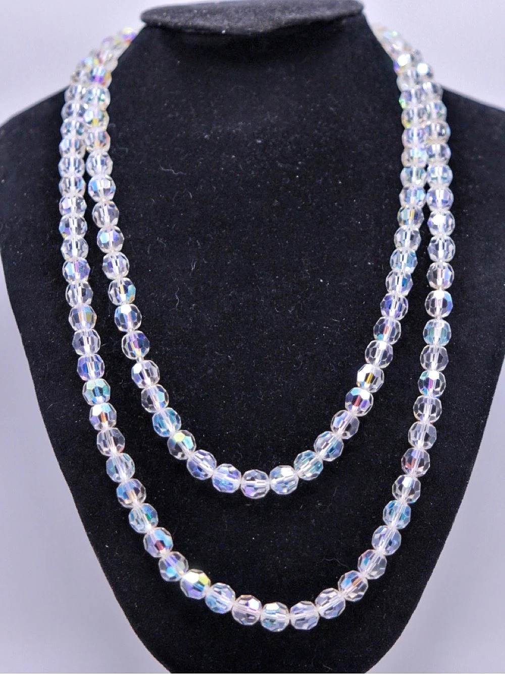 Vintage Faceted Crystal Bead Single Strand Necklace With Barrel Clasp 40”